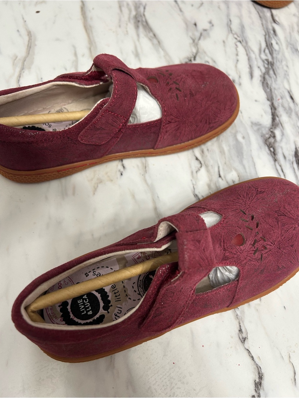 Livie & Luca Girls Burgundy Floral T-Strap Mary Janes - Picture 7 of 7